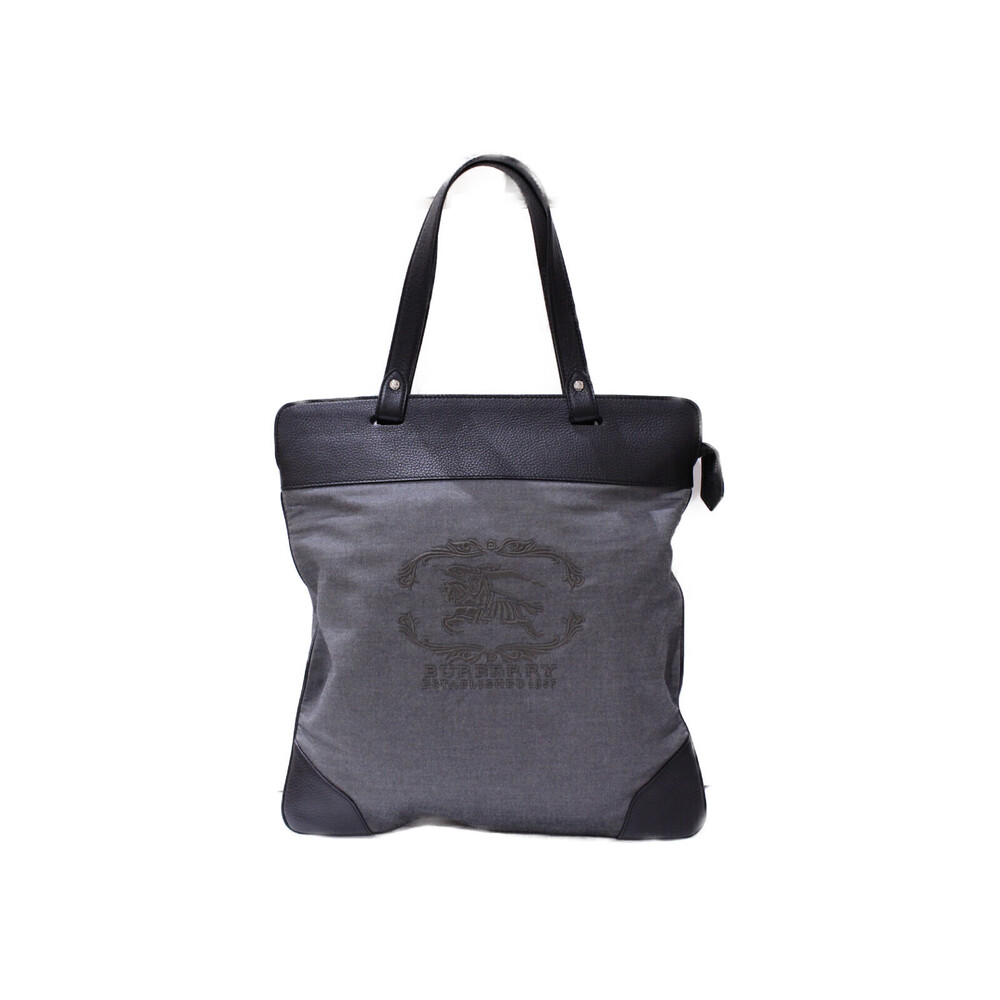 Burberry Prorsum Tote Bag Black Gray Canvas Leather